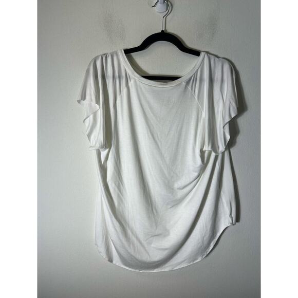 lola & sophie White Mixed Media Cap Sleeve Blouse Sz L - Picture 2 of 3